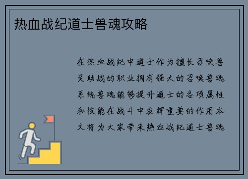 热血战纪道士兽魂攻略
